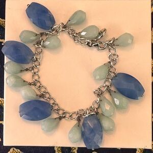 Blue Faceted Teardrop Bracelet with Silver Chain